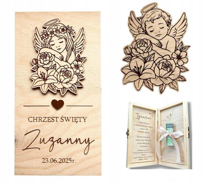 Pudełko na pieniądze na chrzest z aniołkiem