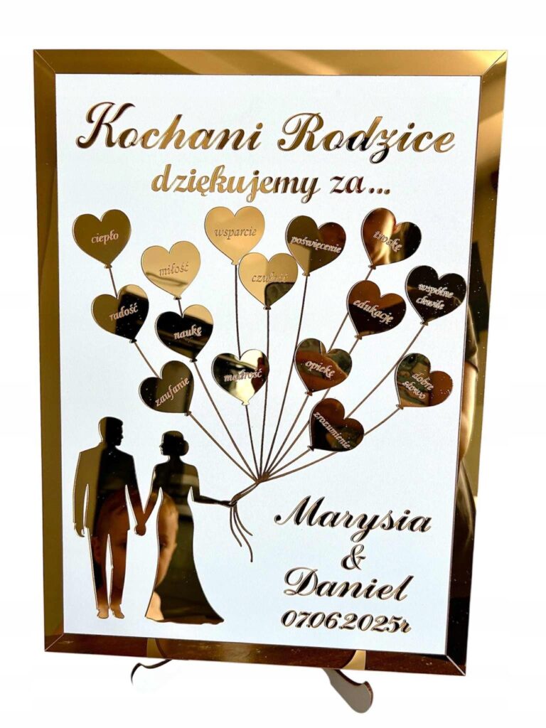 Złote podziękowania dla rodziców na ślub — 29 × 40 cm